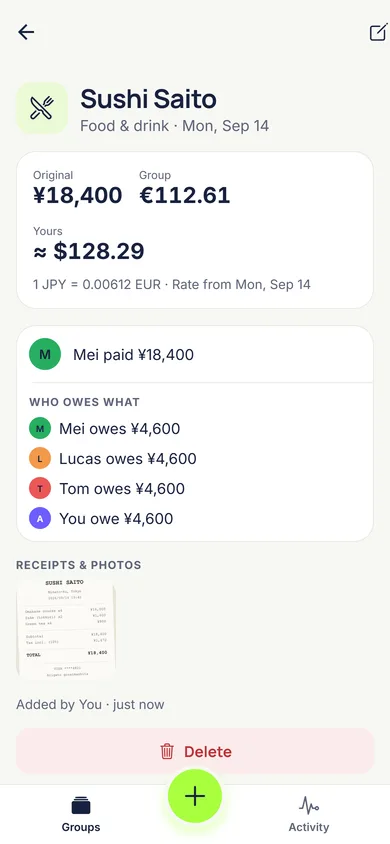 Receipts, splits and the exact rate